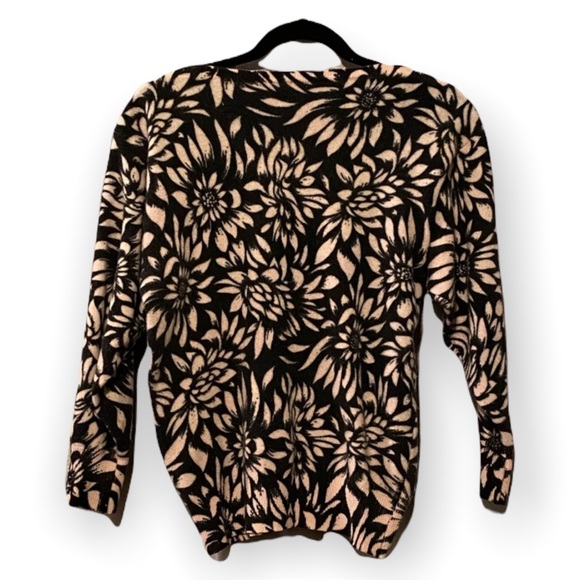 Vintage Sweaters - Floral Black and Light Pink Sweater